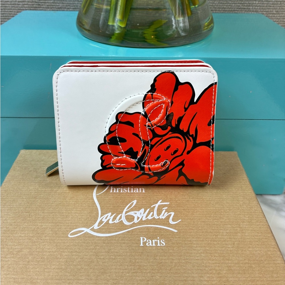 Christian Louboutin Shun Sudo Button Flower Blossoms Compact Wallet RARE NWT